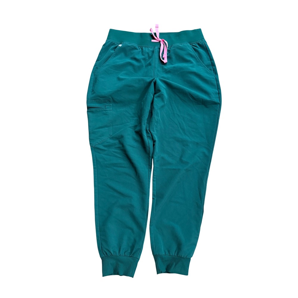 FIGS Zamora Jogger Scrub Pants Dark Green Pink Drawstring Large W02020R